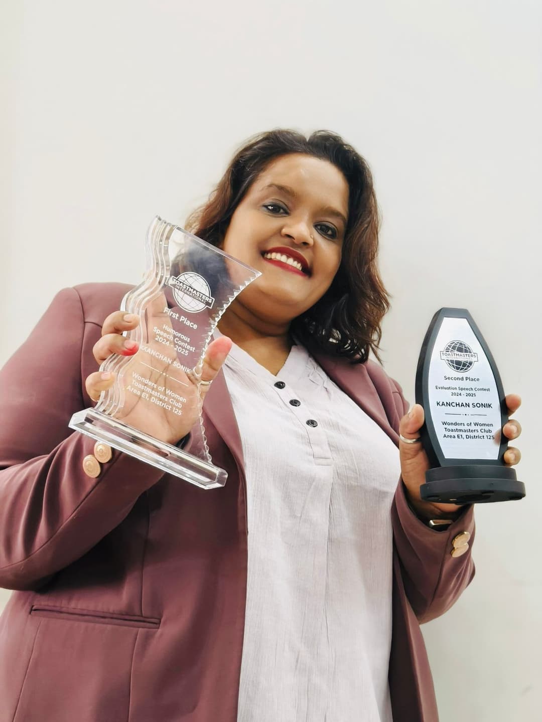 Kanchan Sonik with her Distinguished Toastmaster awards